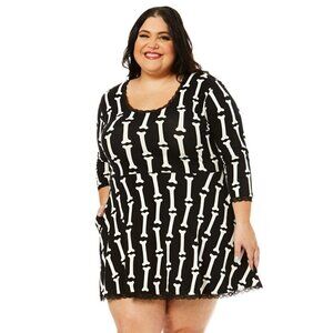 Sourpuss Size Small Miss Bones Low Back Mini Dress Stretch Goth 3/4 Sleeve Punk